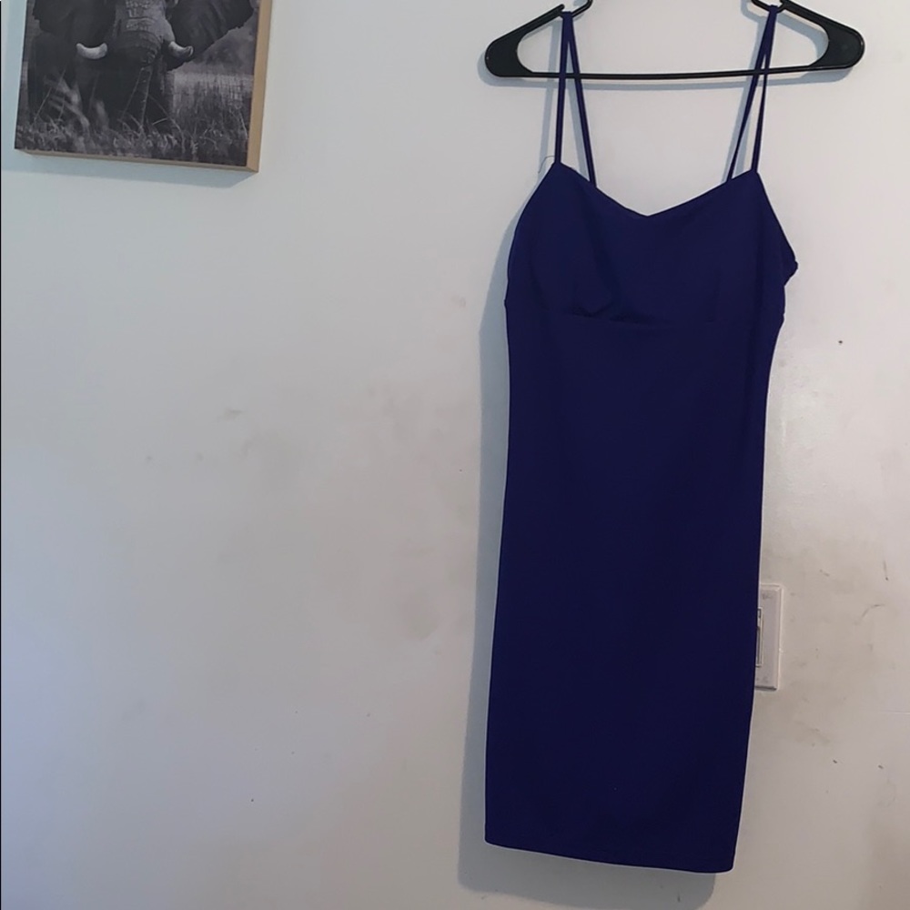 A Blue spaghetti strap dress